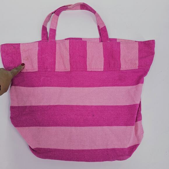 Victoria's Secret Pink Striped Canvas Tote Bag Beach Weekender Overnight - Picture 2 of 8